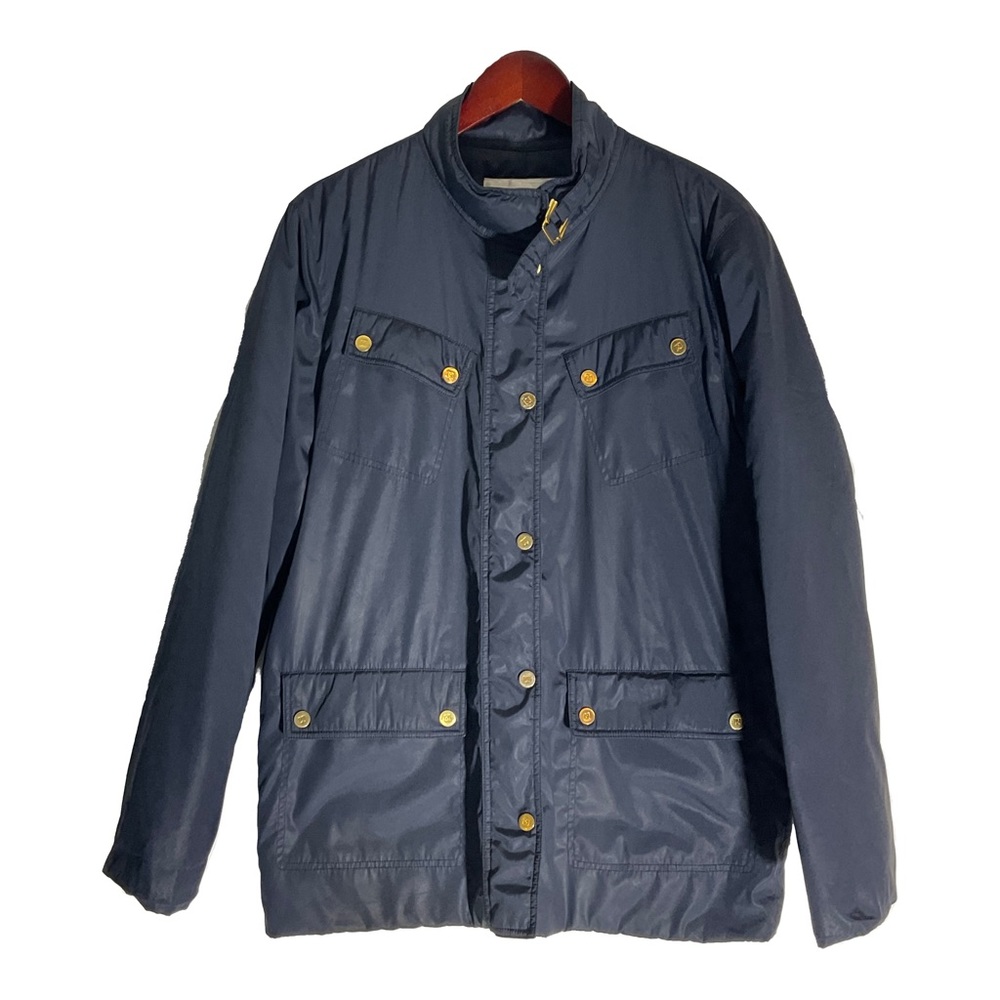 Doncaster 50/50 Down/Feather Fill Navy Gold Hardware Full Zip Pockets Coat Sz 8